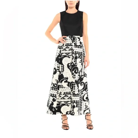 NWT Le Coeur Twinset Black White Abstract Swirl Art Maxi A-Line
